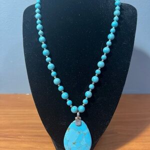 CH GSJ .925 Sterling Silver Natural Turquoise Bead Chain Pendant Necklace